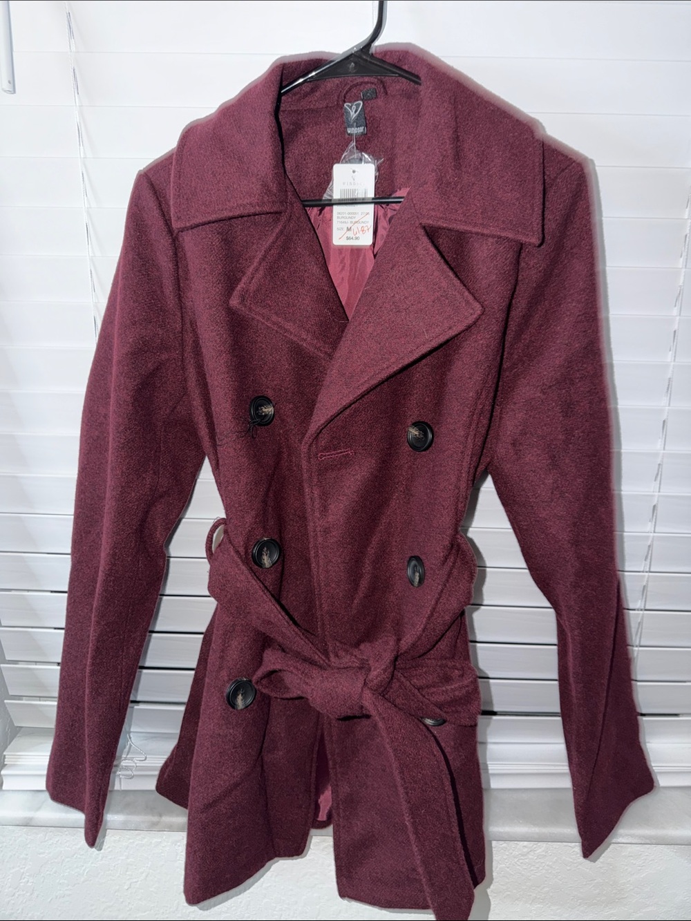 Windsor Double-Breasted Belted Trench Coat - Burgundy